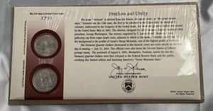 2001 US Mint First Day Issue State Quarter Coin Set Vermont P+D SEALED w/ Stamp - Imagen 1 de 2
