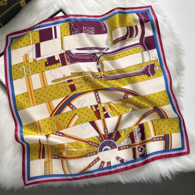 Lenço feminino quadrado 100% seda lenço bandana moda listrado 53*53 - Imagem 1 de 4