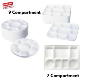 50 X 7 & 9 Compartment Plastic Disposable Dinner Plates, Thali, Food Plate