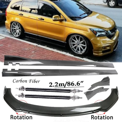 For Honda Pilot Carbon Fiber Front Bumper Lip Spoiler 86.6" Side Skirt Kit Foto 1 de 4