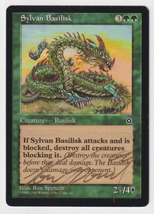 Gold Signed Sylvan Basilisk MP Portal Second Age Artist Ron Spencer MTG Rare! - Picture 1 of 2