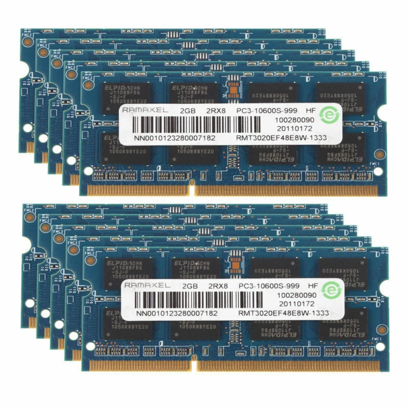 RAMAXEL DDR3 20 GB RAM 10x 2GB 1333mhz 204pin SODIMM PC3-10600S Laptop Memory - Image 1 of 4