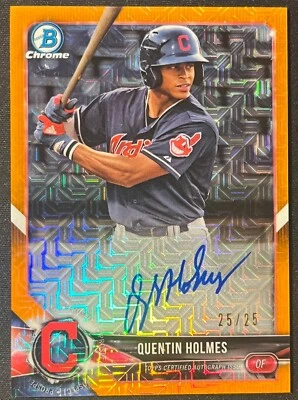 2018 BOWMAN CHROME QUENTIN HOLMES ORANGE MOJO REFRACTOR AUTO #25/25 - Image 1 of 2