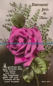 R123810 Greeting Postcard. Birthday Joys be Thine. Pink Rose. Wildt and Kray. RP - Picture 1 of 2
