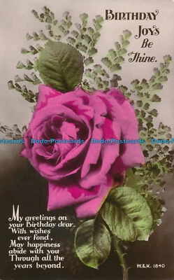 R123810 Greeting Postcard. Birthday Joys be Thine. Pink Rose. Wildt and Kray. RP - Image 1 of 2