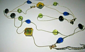 BETSEY JOHNSON VINTAGE GREEN AND PLAID LUCITE CHARMS LONG NECKLACE - Picture 1 of 7