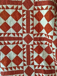 Antique Primitive Distressed Red Yellow Calico Patchwork Cotton Quilt~Dated 1939 - Picture 1 of 16