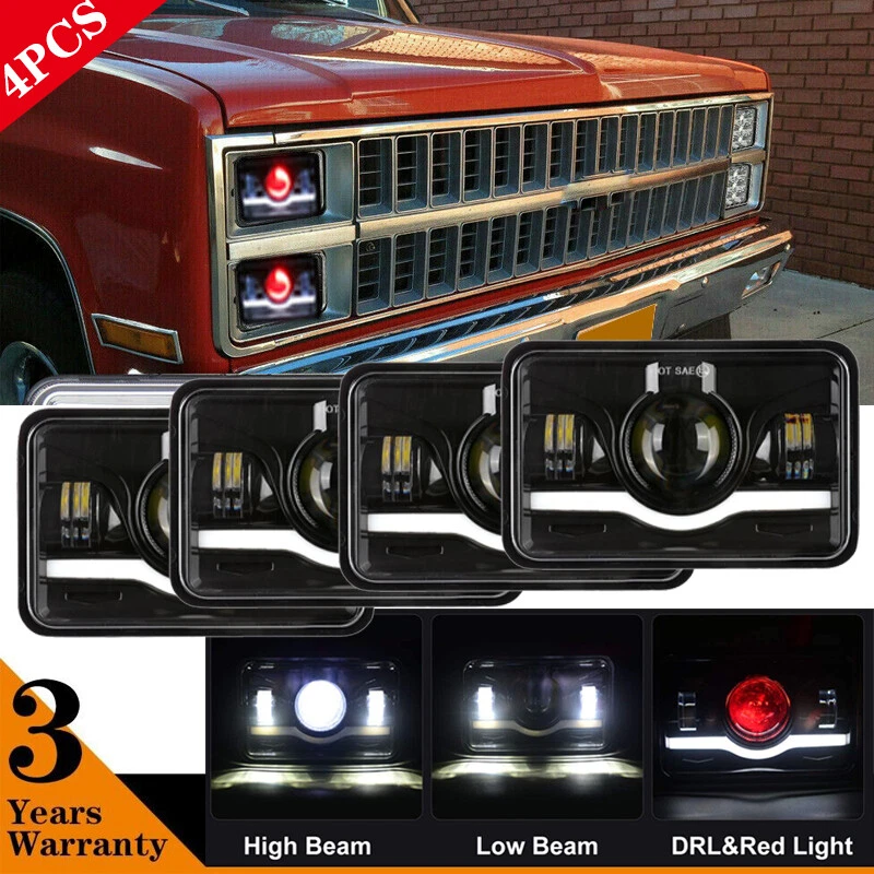 Faro LED de haz alto bajo rojo de 4"X6" para camioneta Chevy C10 81-1987 Ford Foto 1 de 4