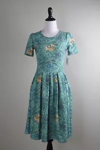 LULAROE NWT Crepe Textured Stretch Mint Green Floral Amelia Dress Size XS - Picture 1 of 6