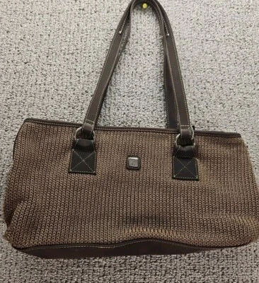 LINA 棕色编织钩针单肩包钱包拉链上衣内外口袋 — 第 1/4 张图片