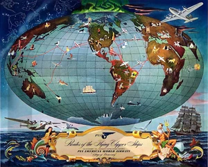 1941 Routen der fliegenden Klipper Schiffe Pan Am 11 x 14" Foto - Bild 1 von 1