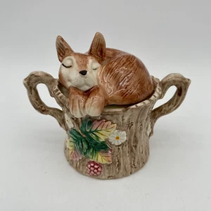 Vintage Fitz and Floyd Sleeping Fox on Tree Stump Sugar Bowl With Lid READ - Picture 1 of 13
