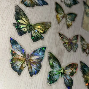 Green Crystal Butterfly Butterflies Holo Sticker Pack New Pretty Decor Stickers - Picture 1 of 7