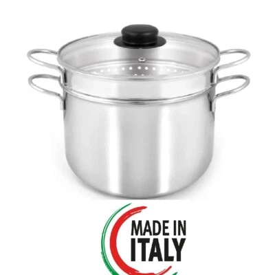 Pentola Cuoci Pasta In Acciaio Inox 22cm 6.4lt Coperchio Temperato Casa Ristoran - Immagine 1 di 4