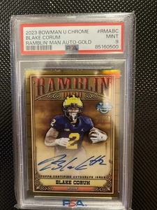 2023 Bowman University Blake Corum Ramblin Man Gold Auto Michigan 30/50 PSA 9 - Picture 1 of 2