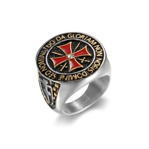 Vintage Stainless Steel Ring Red Cross Mens Rings Enamel Punk Biker Ring for Men - Picture 1 of 10