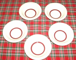 Shenango China Restaurant White Maroon Stripe Ribbed 4 1/2" Fruit Bowls~Set of 5 - Picture 1 of 10