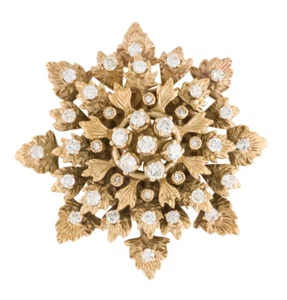 1.60ctw Diamond Leaf Brooch in 14K Yellow Gold - Picture 1 of 5