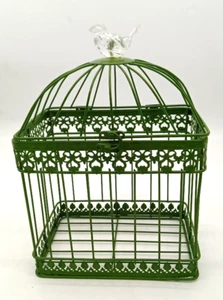 Jaula para pájaros decorativa de alambre de metal verde con acrílico transparente Lucite Bird en la parte superior - Imagen 1 de 8