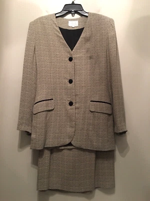 Casual Corner Skirt Blazer Jacket Set Womens 12 Grey 3 Button Pockets Lined VTG - Image 1 of 4