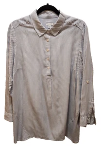 Camisa Pullover Jill Cuello Blanco con Rayas Azul Claro Para Mujer 1X Túnica - Imagen 1 de 9