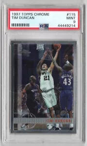 Tim Duncan Spurs 1997 Topps Chrome Rookie Card Rc #115 PSA 9 Mint Lighthouse x14 - Picture 1 of 2