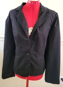 New Look Lined Black Blazer Jacket Button Faux Pocket Collar Padded Shoulders 2X - Picture 1 of 5