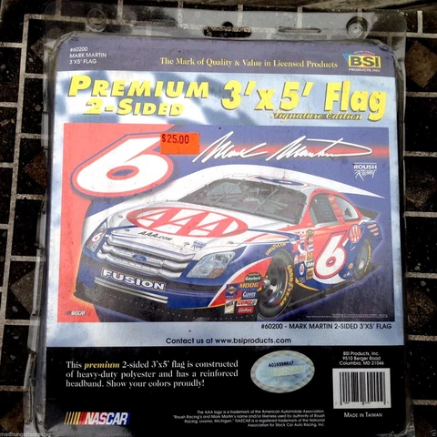 NASCAR MARK MARTIN #6 AAA RACING  PREMIUM  2 SIDED 3'X5' FLAG BSI NIP Cover