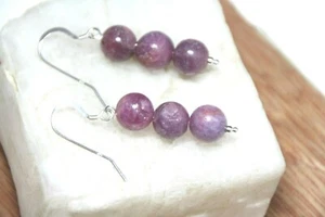 Ruby Natural Pink Red Gemstone 9mm Ball 925 Sterling Silver Earrings 1 7/8" - Picture 1 of 7
