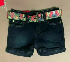Girls kids denim shorts multicolor belt back pocket shoe lace summer sale - Picture 1 of 2