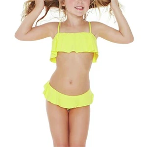 L Space Girl's Lucy Yellow Ruffle Bikini Set L3777 Kids Size 6 - Picture 1 of 3