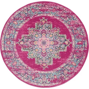 Nourison Passion Fuchsia 5'3" x Round Area Rug, Boho, Traditional, Easy Clean... - Picture 1 of 7
