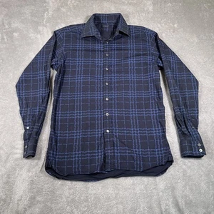 Burberry London Shirt Mens 15.5 Medium Black Blue Plaid Long Sleeve Button Up UK - Picture 1 of 10