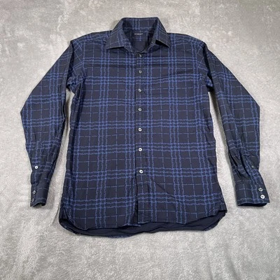Burberry London Shirt Mens 15.5 Medium Black Blue Plaid Long Sleeve Button Up UK - Image 1 of 4