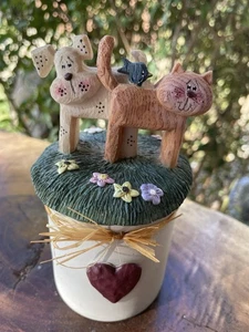 Tarro de gres 3D gato perro pájaro adorable decoración de granja de campo baratija de escritorio - Imagen 1 de 9