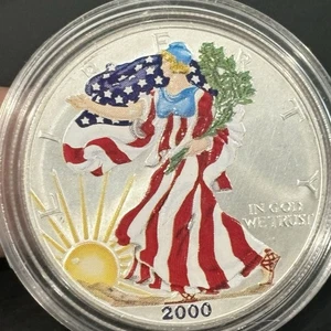 Dólar de plata fina American Silver Eagle 2000 1 oz .999 - coloreado - semillave - Imagen 1 de 7