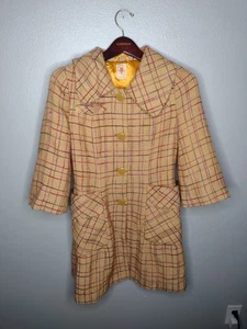 Tulle by Anthropologie Plaid Peacoat Coat Jacket 3/4 Sleeve Medium Preppy Y - Picture 1 of 8