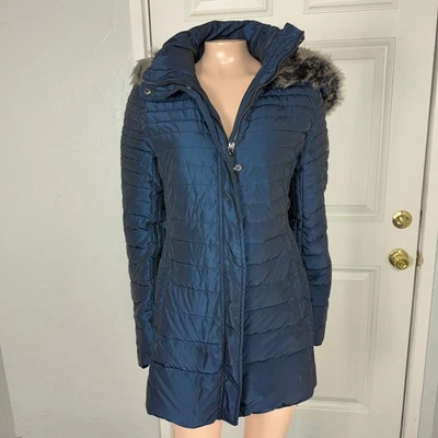Armani Jeans Women's Jacket 6 Puffer Down Faux fur Hood Quilted Taffeta Coat - Image 1 of 4