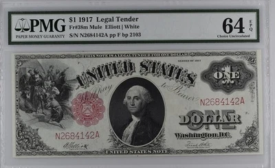 1917 $1 " Mule " Legal Tender Note FR 38m PMG 64 EPQ - Image 1 of 2