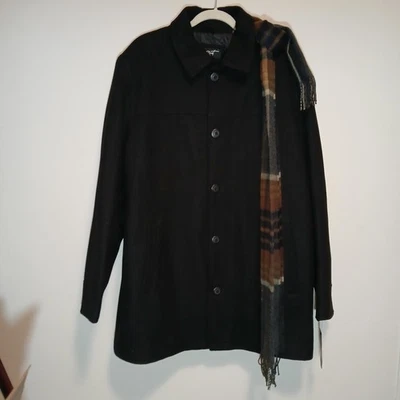 Black Rivet Single Pea Coat Jacket  Mens XLT  Insulated Scarf Wilsons Leather  - Image 1 of 4