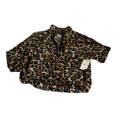 New Boundaries Size S Cheetah fluffy Long Sleeve Half Zip Pull Over NWT - Image 1 of 4