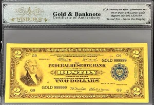 1918 2 $ SCHEIN US BANKNOTE IN SCHUTZHÜLLE MIT COA 99,9% 24K GOLD - Bild 1 von 4