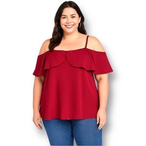 Torrid rot Georgette Cold Shoulder Rüschen Bluse fließend romantisch Urlaub Top 2X - Bild 1 von 10