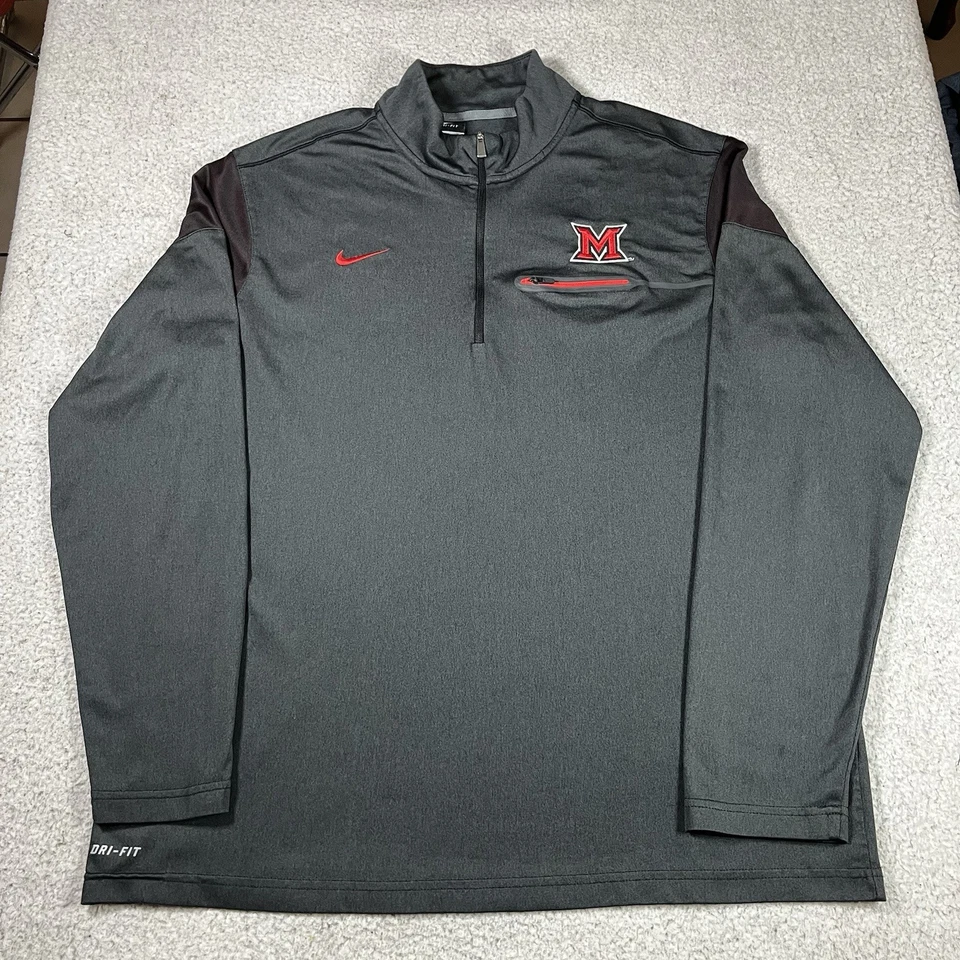 Miami RedHawks Jacket Mens XL Nike 1/4 Zip Pullover Dri-Fit Long Sleeve Football - Image 1 of 4