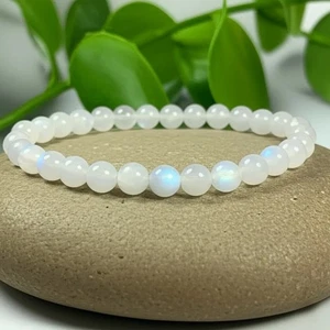 Natürlicher Mondstein 4 mm Runde Perlen Heilung Reiki Edelstein Damen Herren Armband Geschenk - Bild 1 von 3