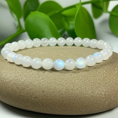Piedra lunar natural 4 mm cuentas redondas curación Reiki piedras preciosas mujeres hombres pulsera regalo Foto 1 de 3