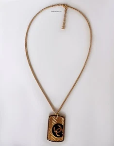 NEW 24C CHANEL GOLD BLACK CHAIN  CC LOGO PENDANT NECKLACE DOG TAG ID - Picture 1 of 7