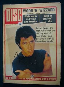 ROXY MUSIC~BRYAN FERRY Autographed DISC Music Magazine From Oct. 1973~Glam Rock - Imagen 1 de 1