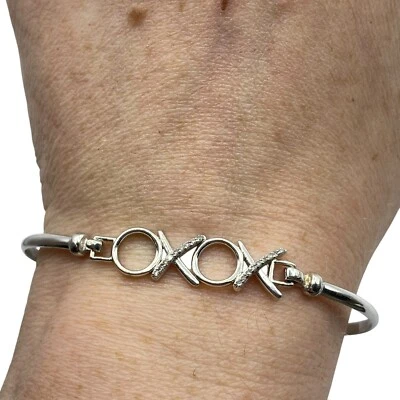 Brazalete con bisagras OX con astillas de diamantes pavé de plata de ley 925 7,25 pulgadas firmado Foto 1 de 4