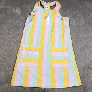 Art Class Museum Ice Cream Pink Blue Yellow Striped Zipper Dress Girls XS 4/5 - Picture 1 of 6